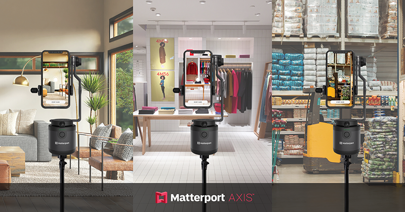 Matterport Axis scanner mount with tripod scanning outside