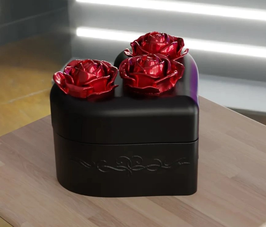 Bambu Lab 母親節設計節 - 參賽作品：Heart-shaped Box with Roses