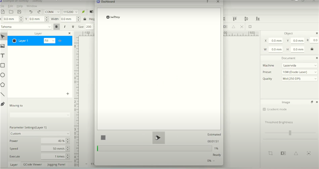 Lazervida 10W 二極體雷射雕刻機Swiftray軟體操作過程
