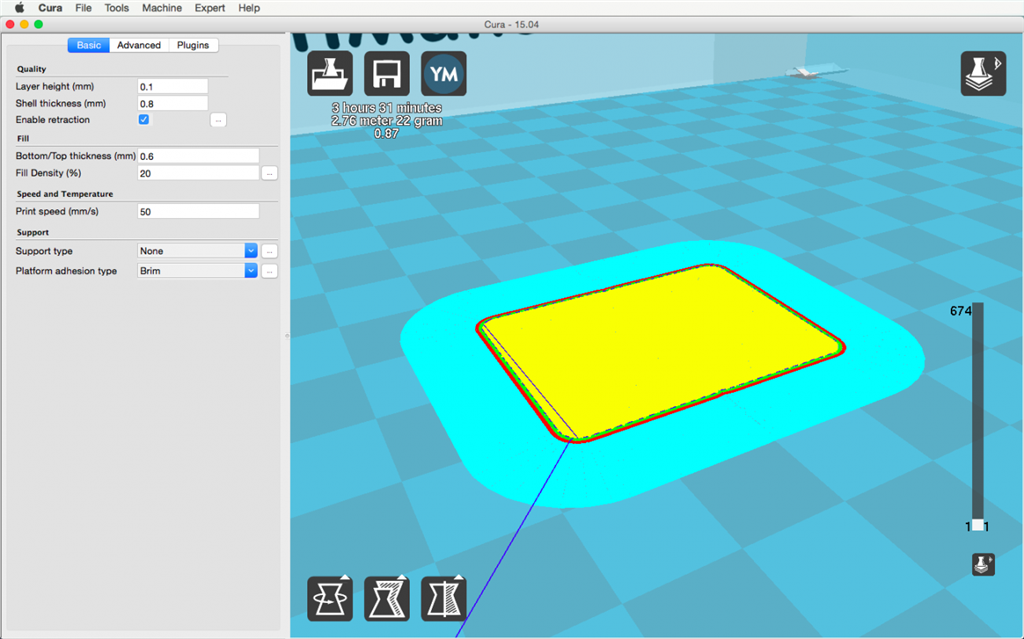 Ultimaker 2 3D印表機 cura15.04 切片軟體 brim raft