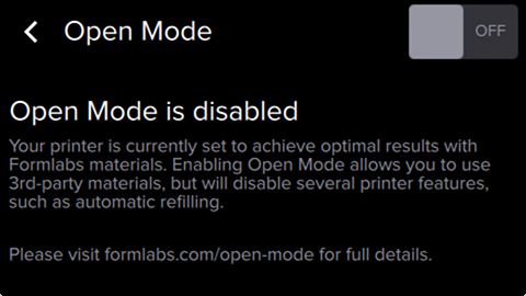 Form2 SLA 3D列印機 開放模式 open mode 關閉 